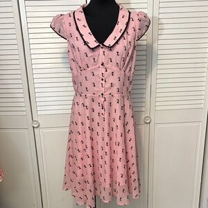 Voodoo Vixen Pink Collared Button-Up Cat Print Dress